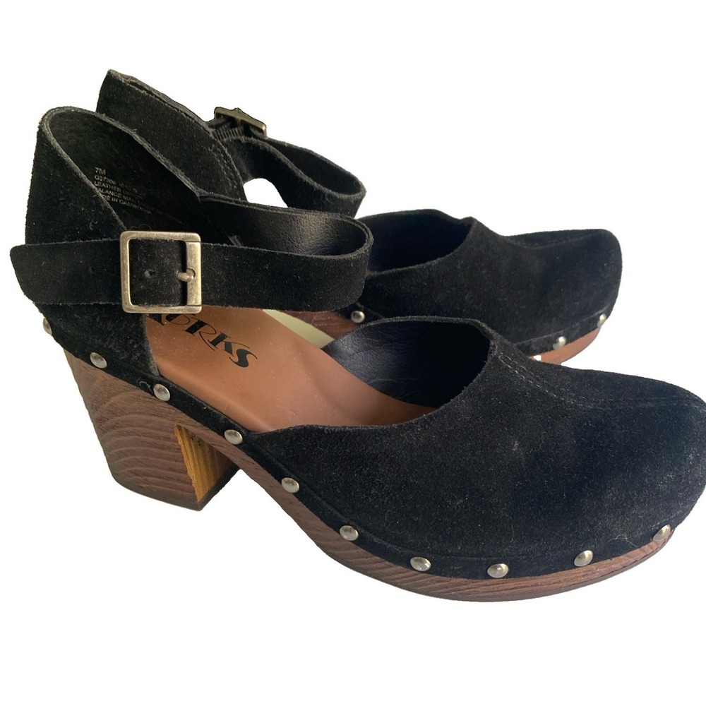 KORKS 'Evah' Black Leather Suede MJ Platform Clogs w/3.25" Heels Sz. 7M